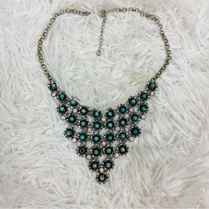 UNBRANDED silver flower turquoise, jeweled triangle chain necklace